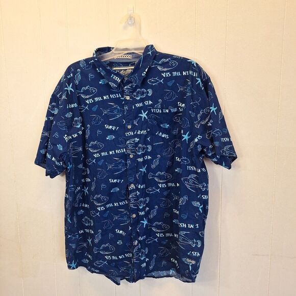 Huntington‎ Beach Club Shirt  Men's 4XL Blue Fish Ocean Print - Picture 6 of 9